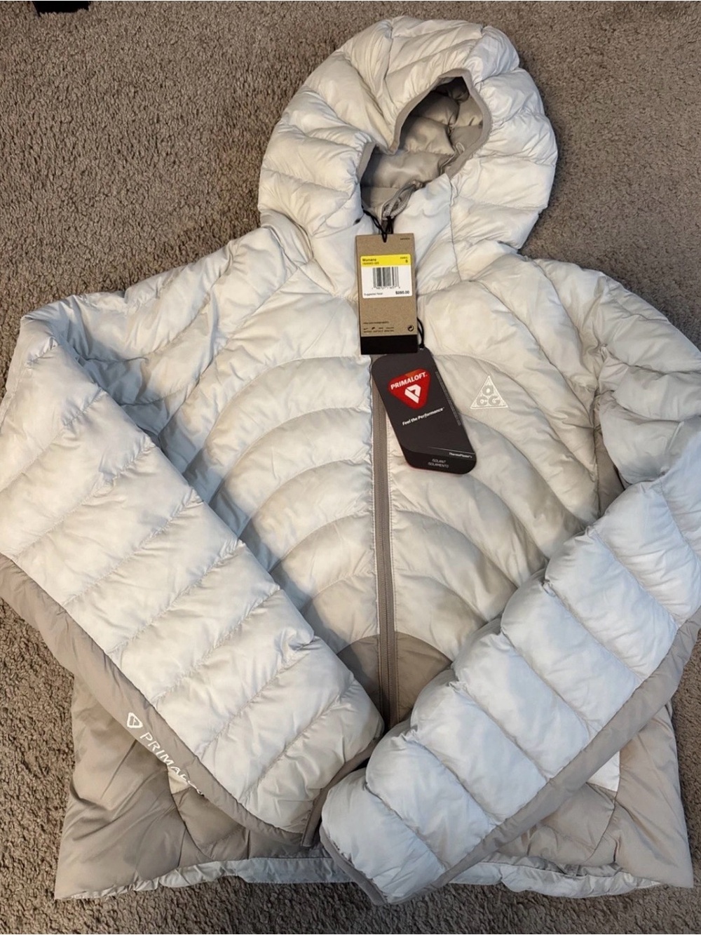 Nike ACG Light Gray Hooded Puffer Jacket small